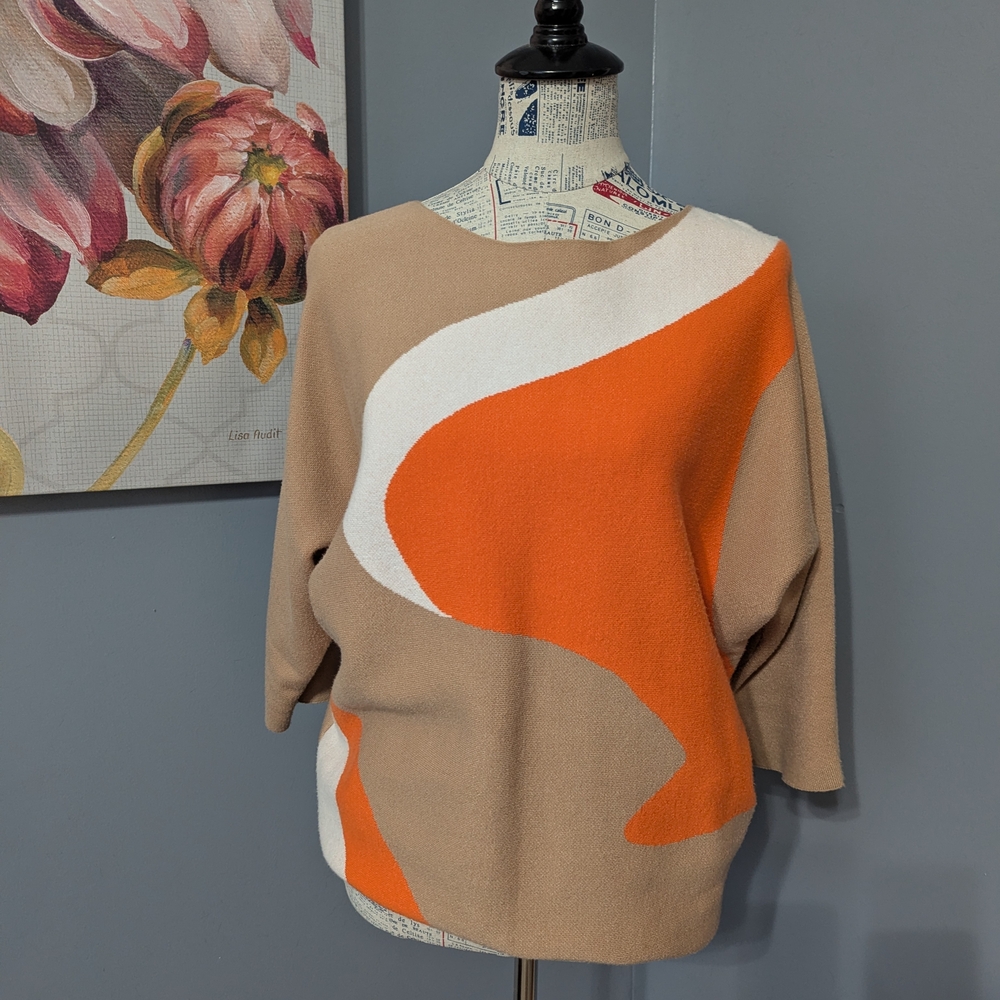 Sioni Bold Wave Sweater in Tan, Orange, and White